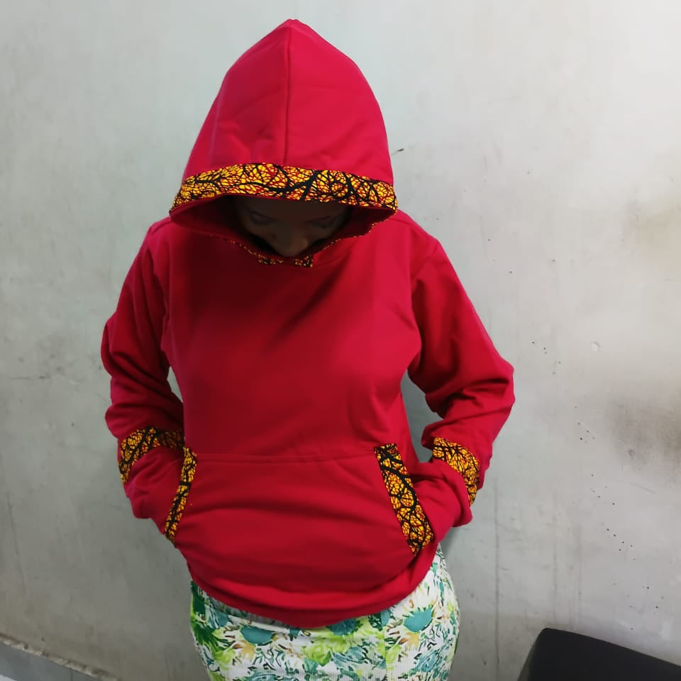 Red Hoddie with Orange and black prints