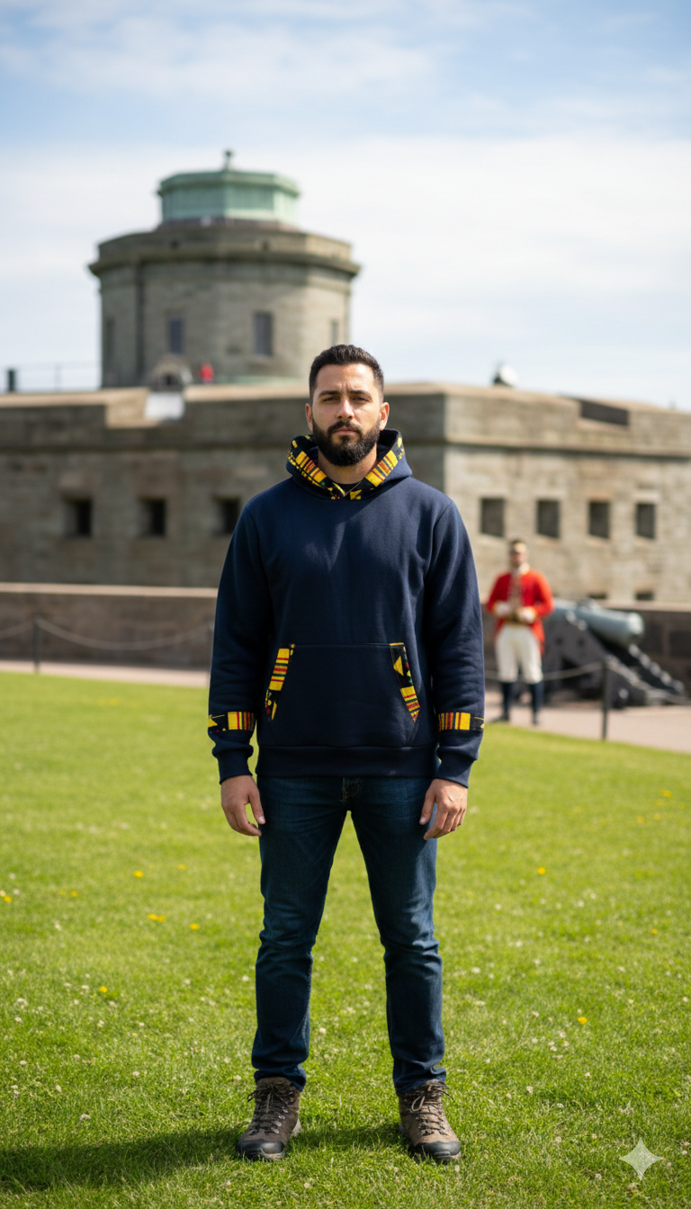 Black hoodie with yellowish Ankara prints