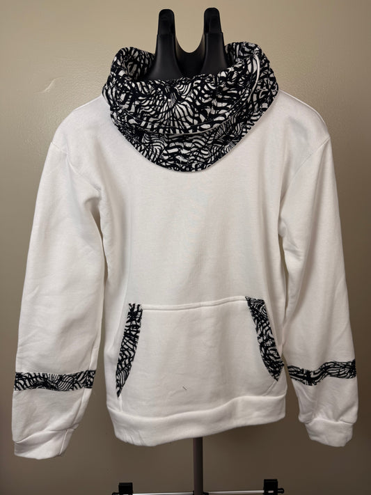 white long-sleeved cowl neckhoodie