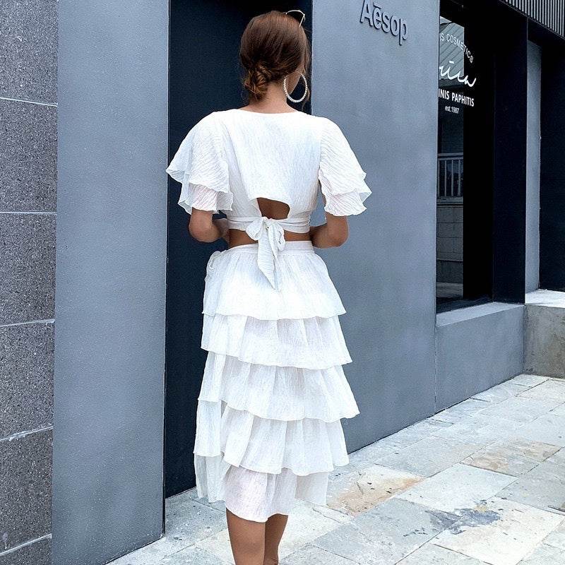 2pcs Summer White Vacation Resort Beach Outfit set summer fashion