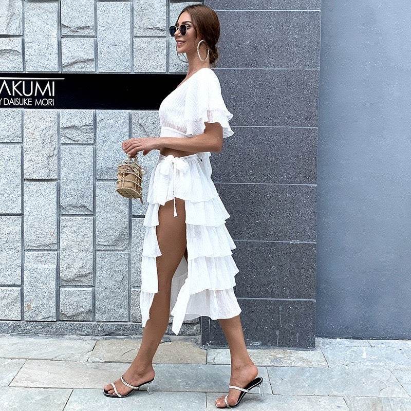 2pcs Summer White Vacation Resort Beach Outfit set summer fashion
