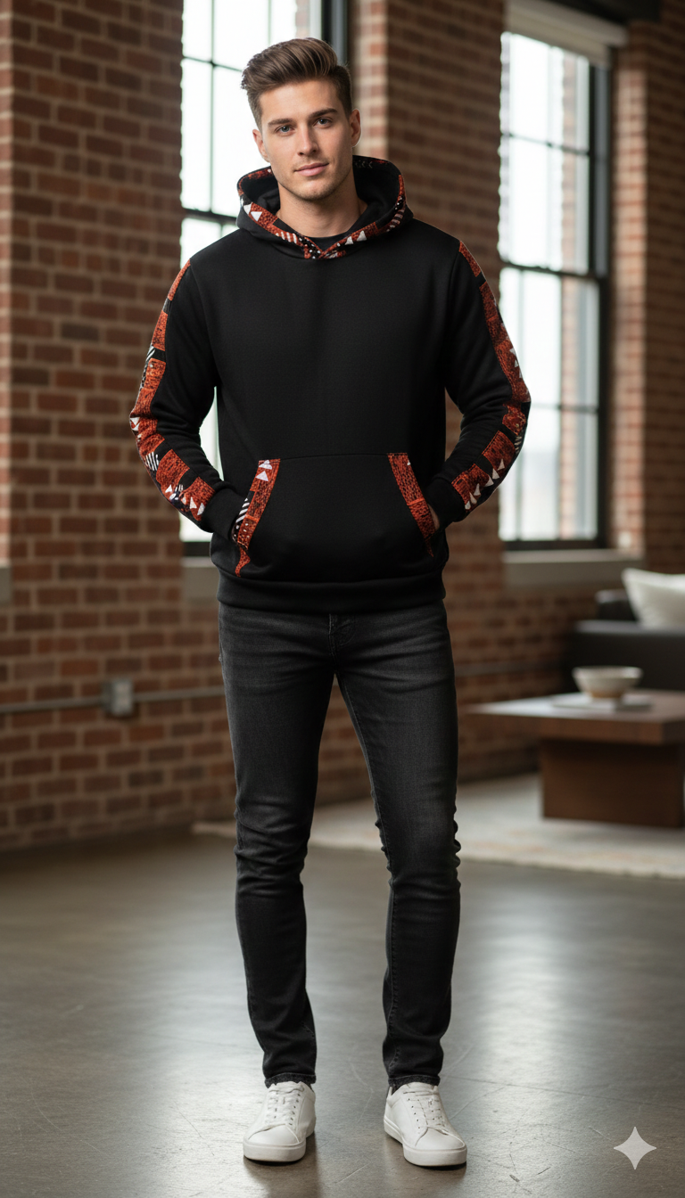 Black Hoodie with brownish prints