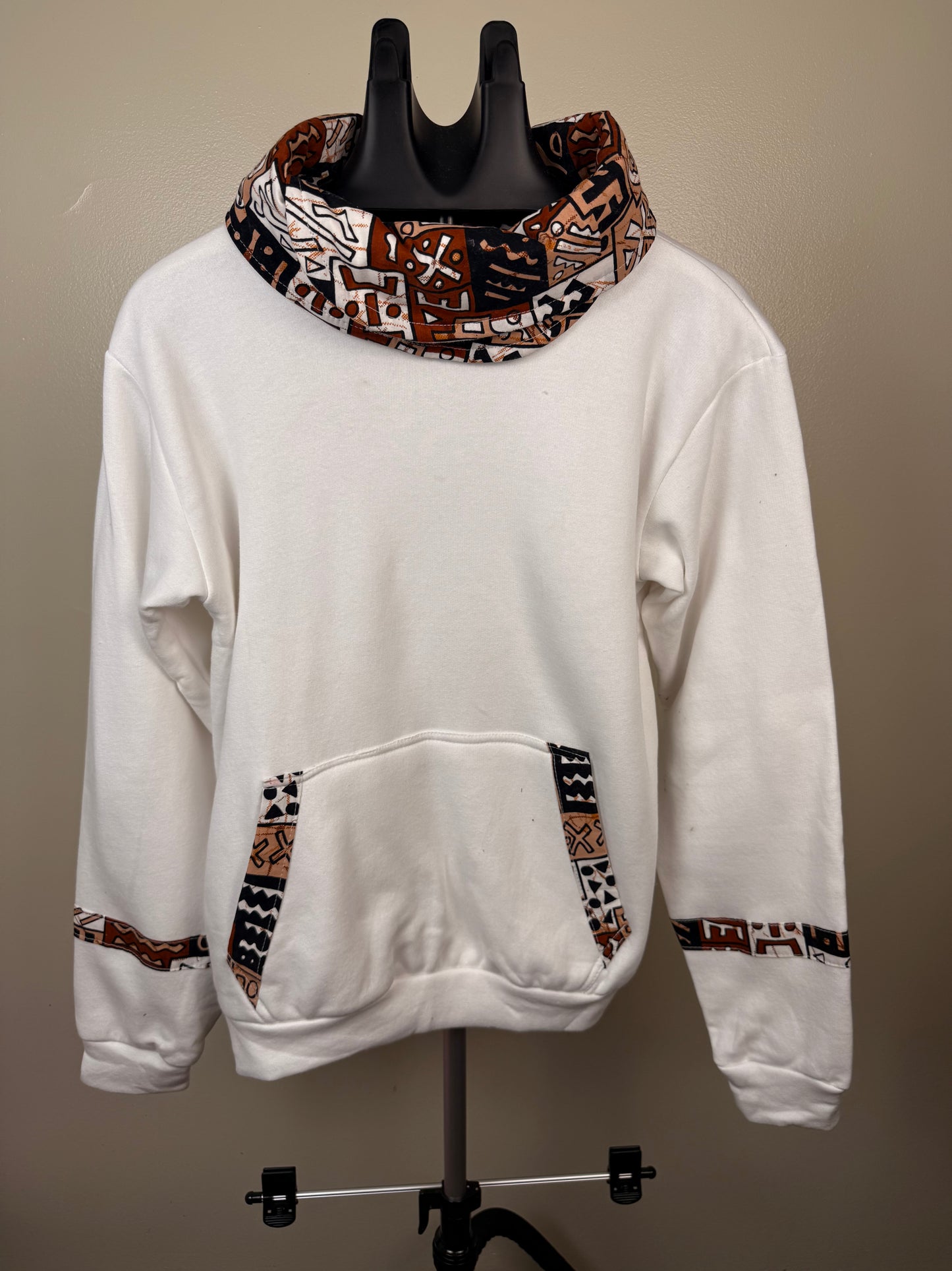 distinctive high-neck cowl and hand-pocket accents hoodie
