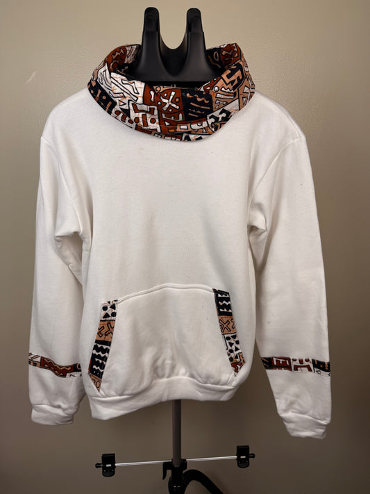 distinctive high-neck cowl and hand-pocket accents hoodie