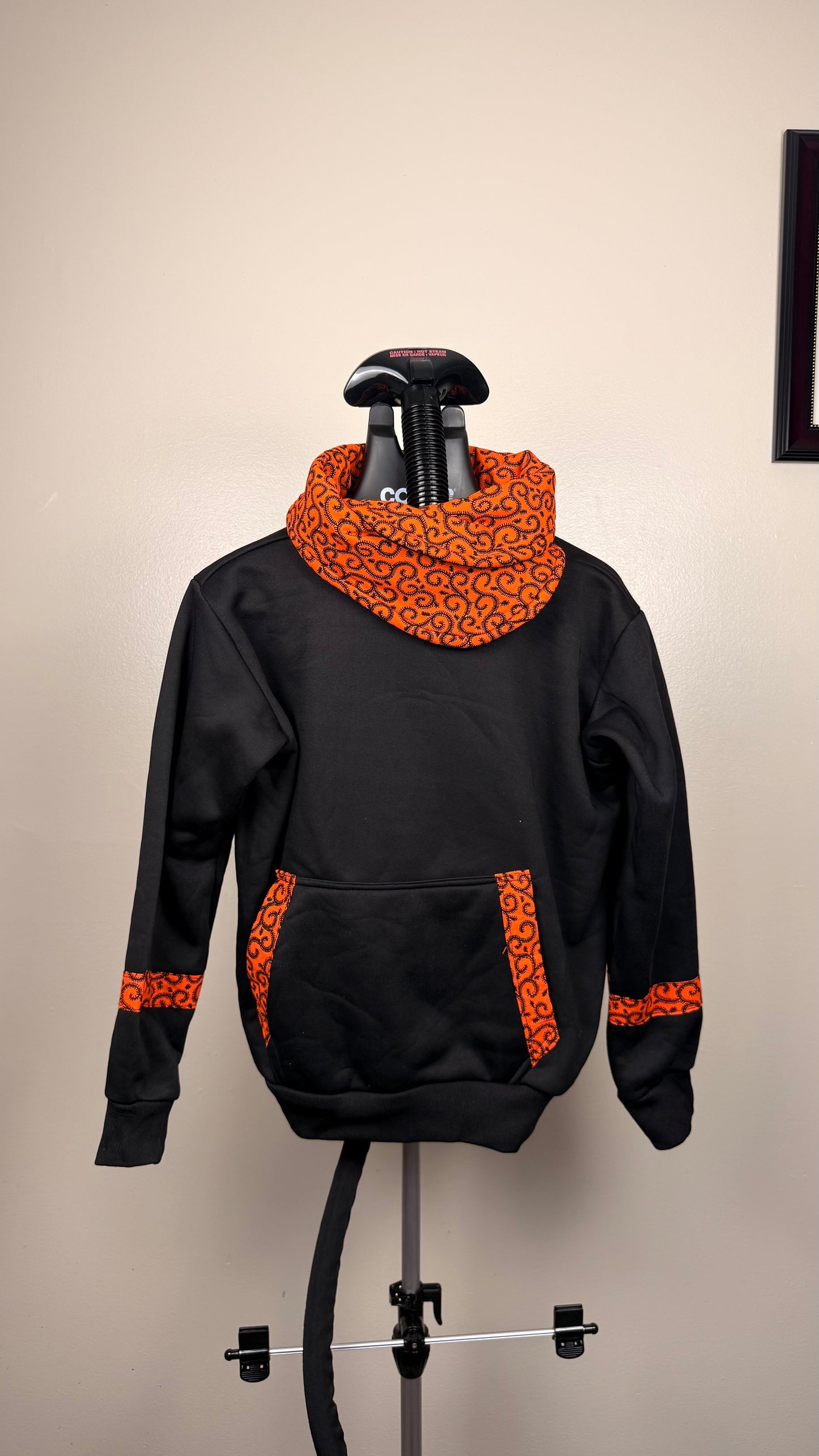Jet black traditional aesthetic cowl neck hoodie