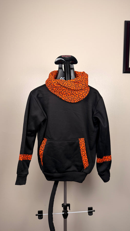 Jet black traditional aesthetic cowl neck hoodie