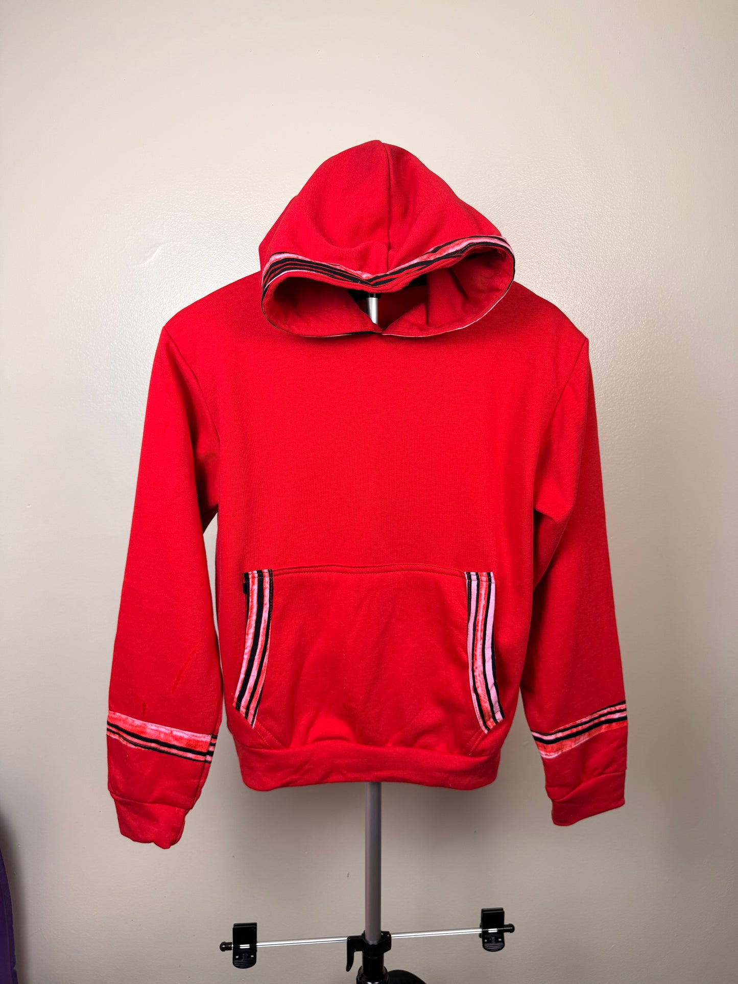Red hoodie with stripped prints