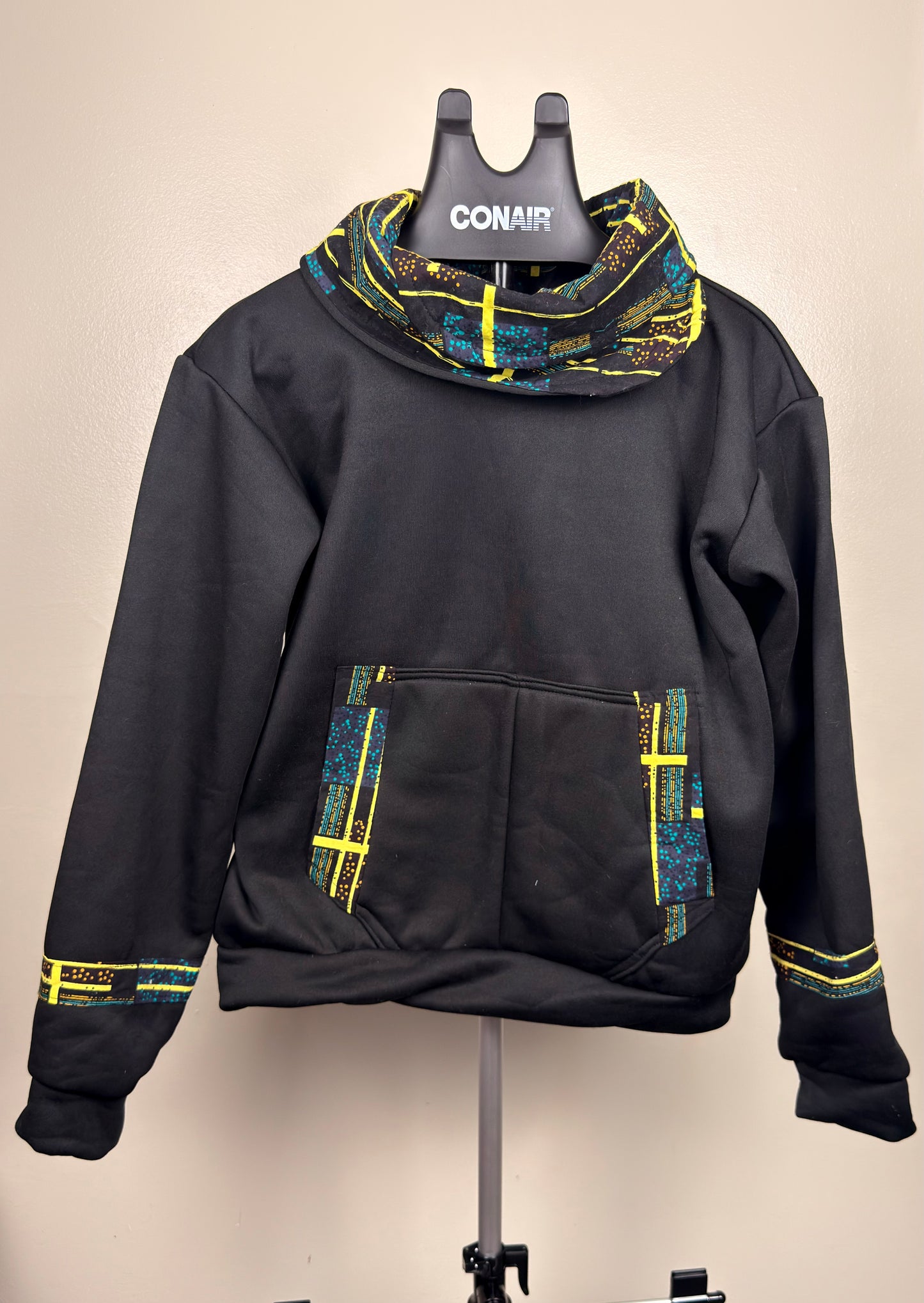 Black mordern Hoodie with Yellowish prints