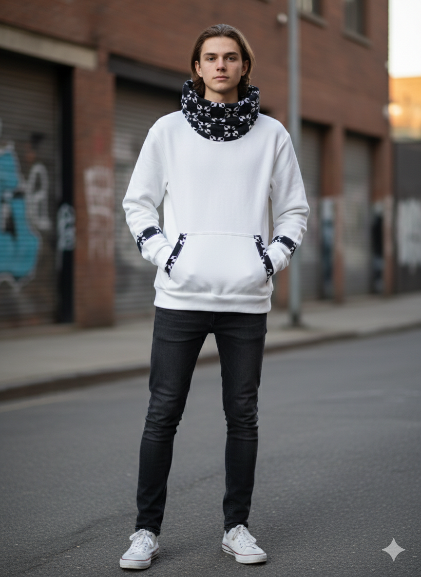 stylish white cowl neck pullover hoodie