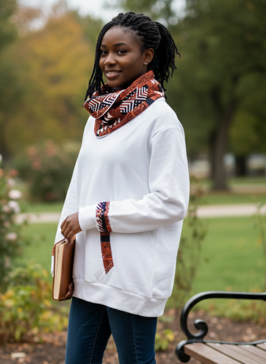Ankara-style patterned cowl neck hoodie