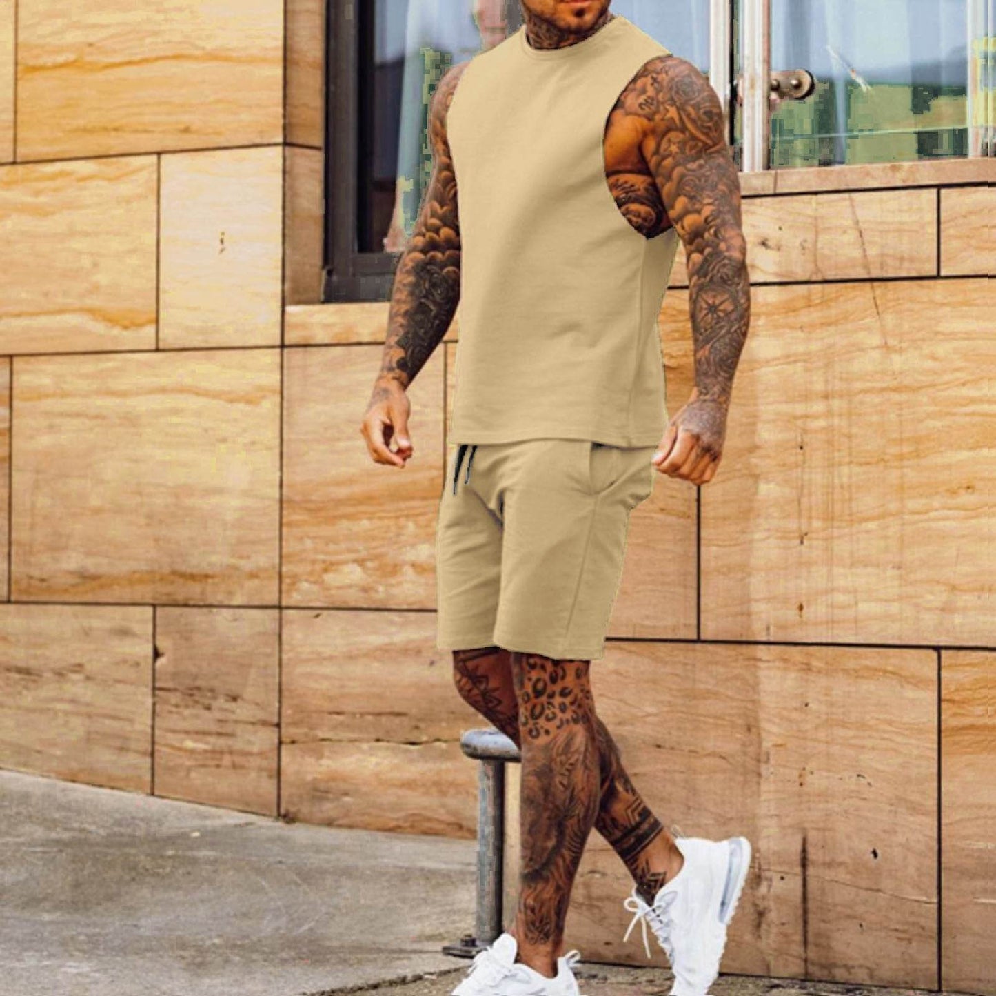 Men Summer 2pcs Sleeveless Athleisure wear Short Outfit set