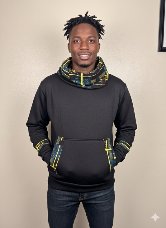 Black mordern Hoodie with Yellowish prints