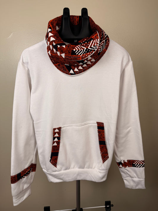 Ankara-style patterned cowl neck hoodie