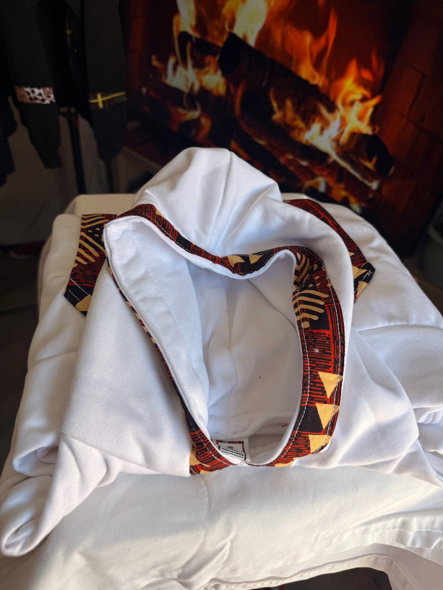 White hoodie with Ankara print