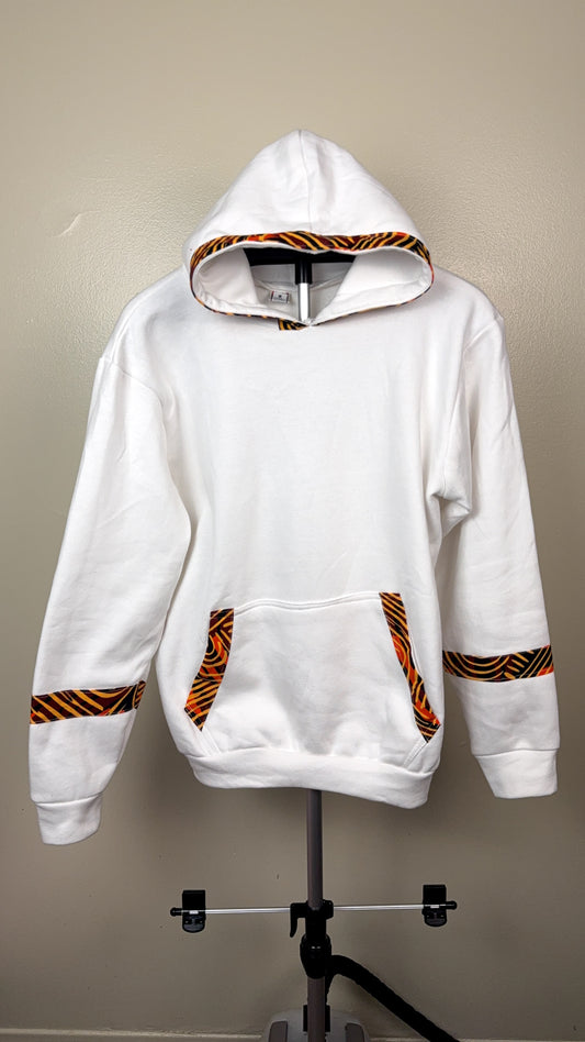 White hoodie with Ankara print