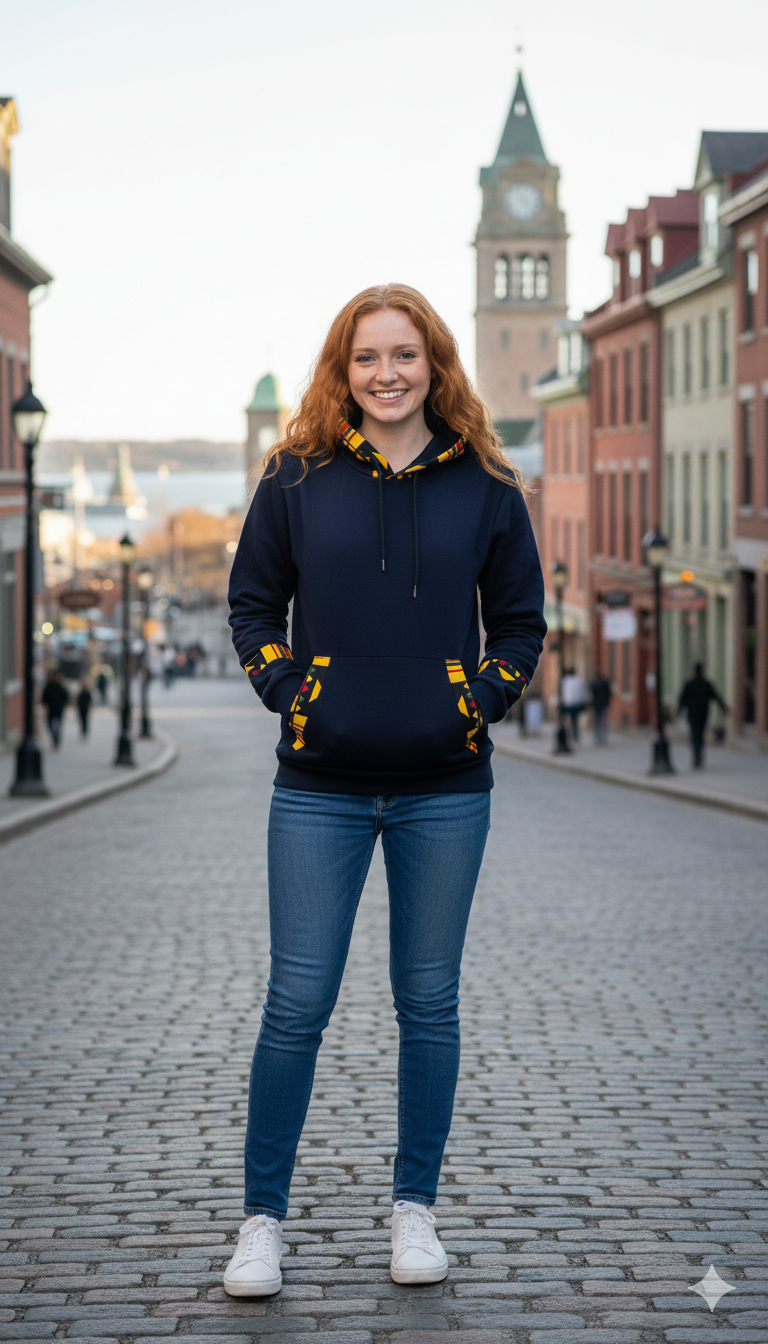 Black hoodie with yellowish Ankara prints