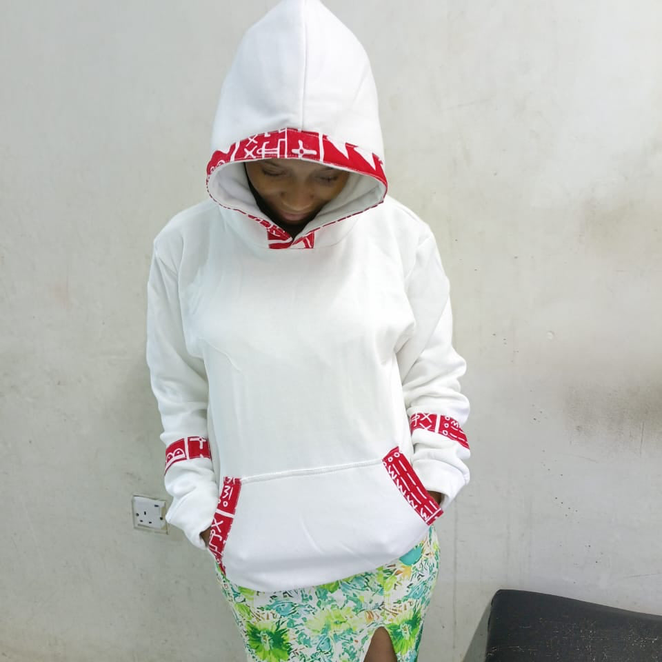 White Hoddie with Red prints
