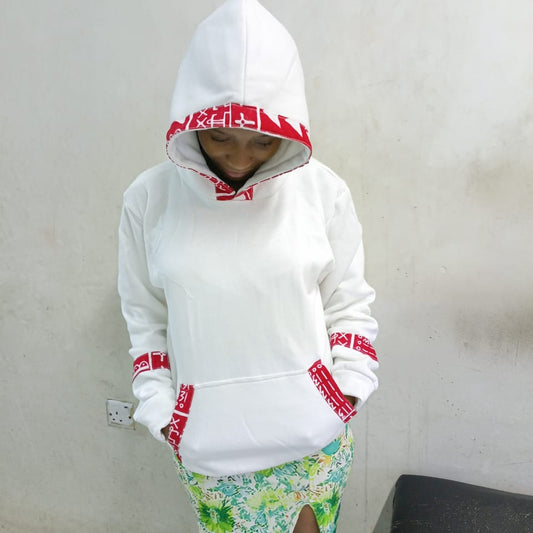 White Hoddie with Red prints