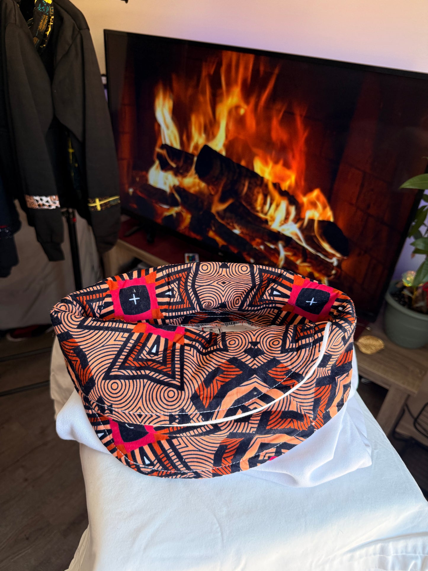 African-inspired wax print accents cowl neck hoodie