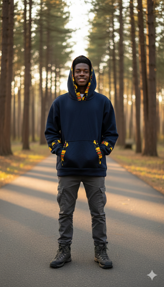 Black hoodie with yellowish Ankara prints