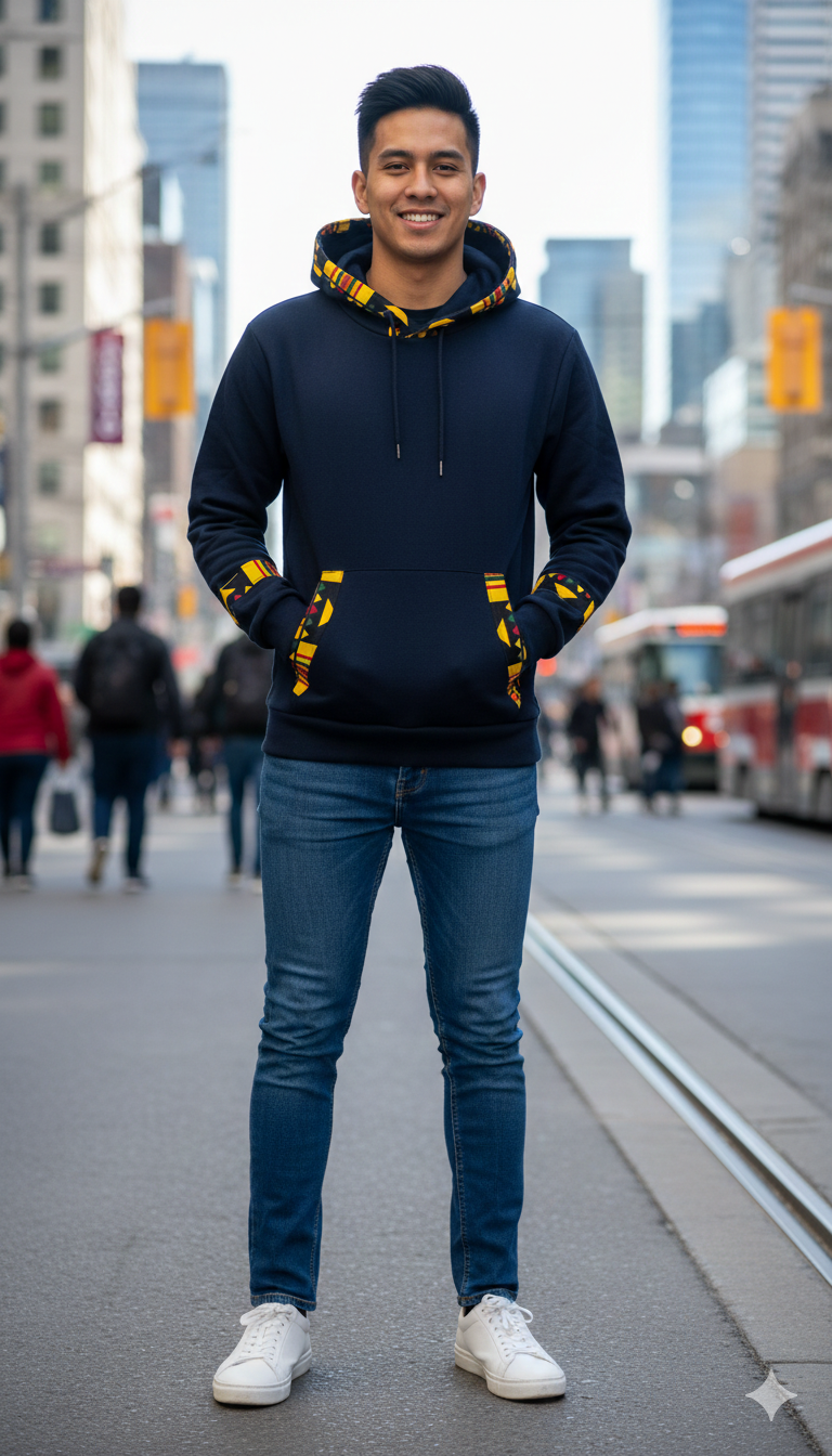 Black hoodie with yellowish Ankara prints