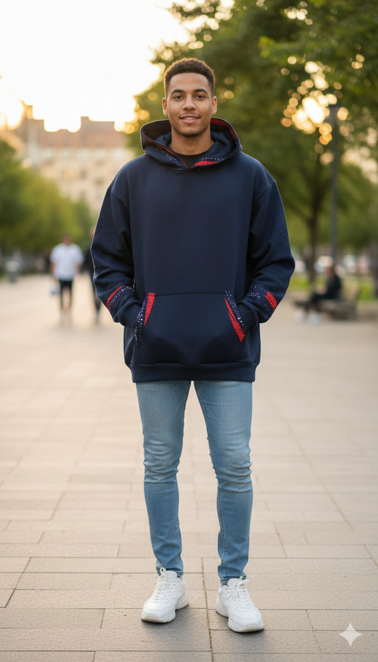 Navy blue Ankara hoodie