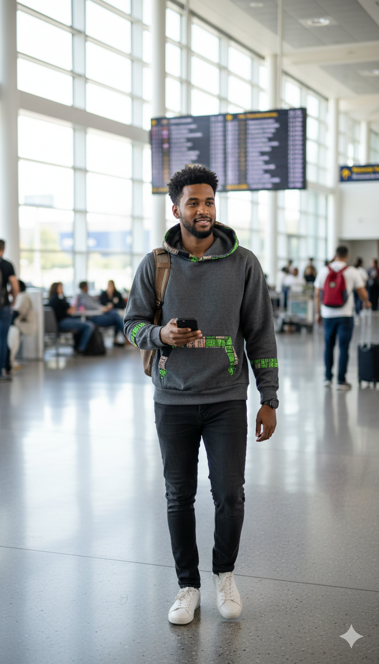Stylish charcoal Grey hoodie with green prints