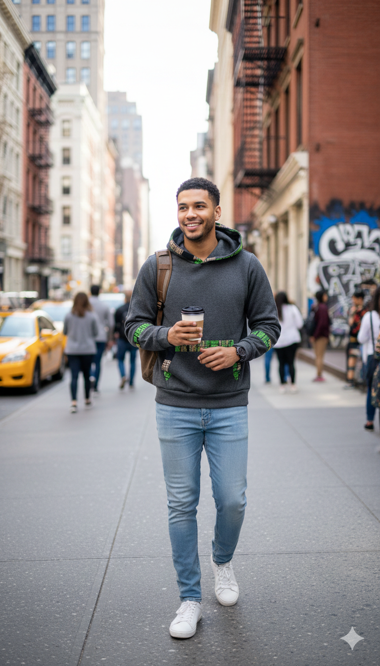 Stylish charcoal Grey hoodie with green prints